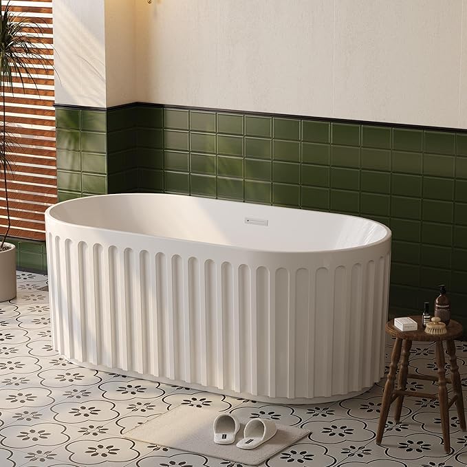 59"Acrylic Freestanding Bathtub, Modern Soaking Tub with Matte Drain and Overflow, Ergonomic Deep Design, Double-Walled Insulation, CUPC Certified, Easy Clean, Slip-Resistant