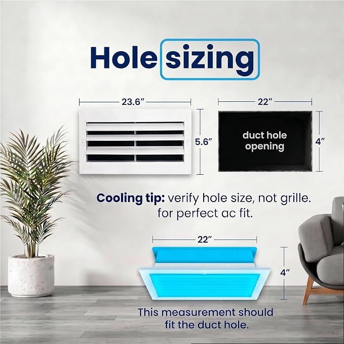 4x22 Inch Aluminum 1-Way Air Flow Vent Cover Wall or Ceiling – Quiet HVAC Wall - Image 3