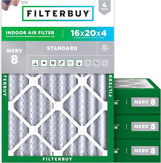 Filterbuy 16x20x4 Air Filter MERV 8 Essential Dust & Allergy Defense, by Filterbuy