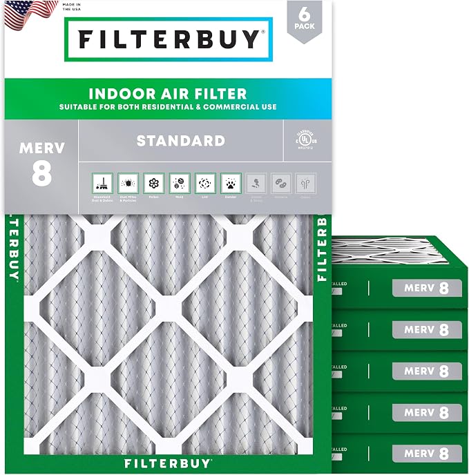 Filterbuy 18x25x2 Air Filter MERV 8 Essential Dust & Allergy Defense, by Filterbuy
