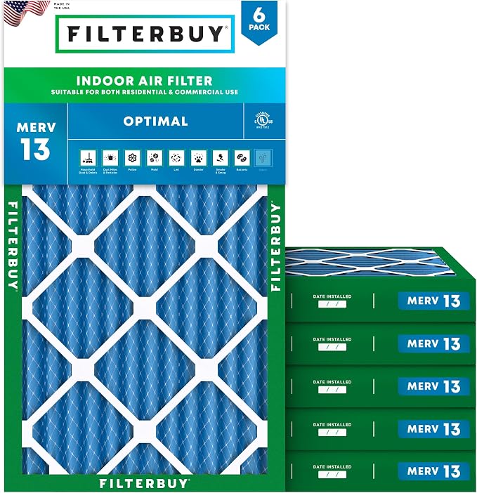 Filterbuy 12x20x2 Air Filter MERV 13 Optimal Smoke & Allergy Defense, by Filterbuy