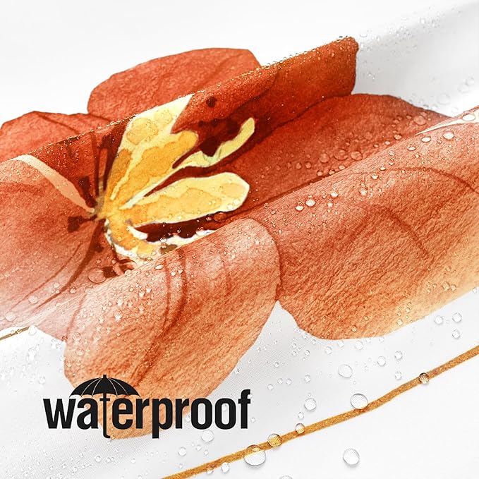Gibelle Watercolor Floral Shower Curtain, Retro Orange Navy Flower Shower Curtain for Bathroom, Modern Minimalist Aesthetic Waterproof Fabric Shower Curtain Set 72x72 Inch