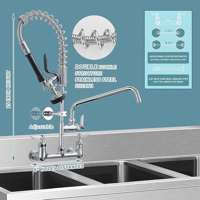 Fapully Commercial Kitchen Faucet, Wall Mount Kitchen Sink Faucet - Image 6