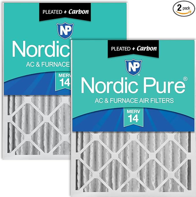Nordic Pure 16x25x4 Pleated Air Filters MERV 14 Plus Carbon 2 Pack by NordicPure