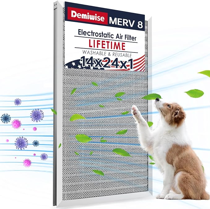 14x24x1 Lifetime Electrostatic Air Filter, MERV 8 Washable Aluminum AC/HVAC by Demiwise