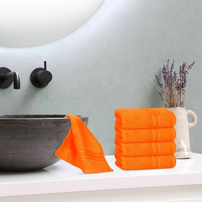 BOUTIQUO Ultra Soft Cotton Washcloths, Contains 12 Piece Face Cloths 12x12 inch, Ideal for Everyday use Face Towels, Compact & Lightweight Multi Purpose Washcloths - Orange