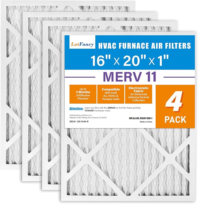 LotFancy 16x20x1 Air Filter MERV 11 4-Pack, Electrostatic Pleated AC Furnace by LotFancy