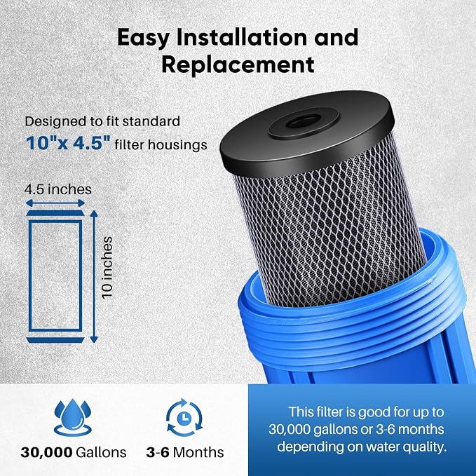 10" x 4.5" Whole House Coconut Shell Activated Carbon Water Filter Replacement - Image 7