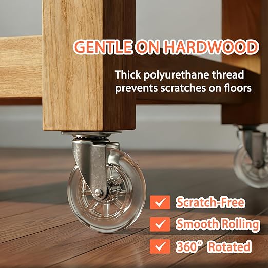 4” Casters Wheels Set of 4, Swivel Castors, Heavy Duty Clear Wheels - Image 3