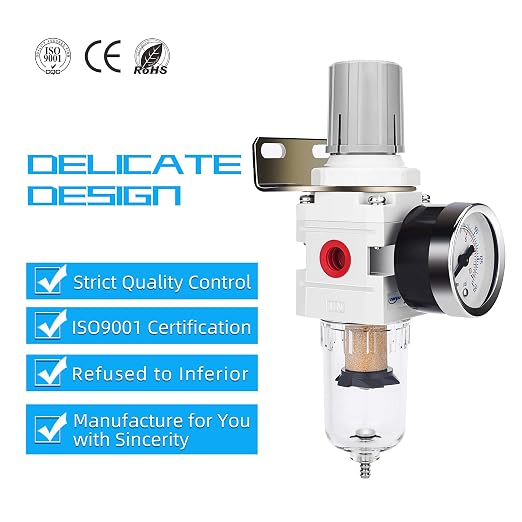 NANPU 1/4" NPT Compressed Air Filter Regulator Combo Piggyback, 5 Micron Brass - Image 6