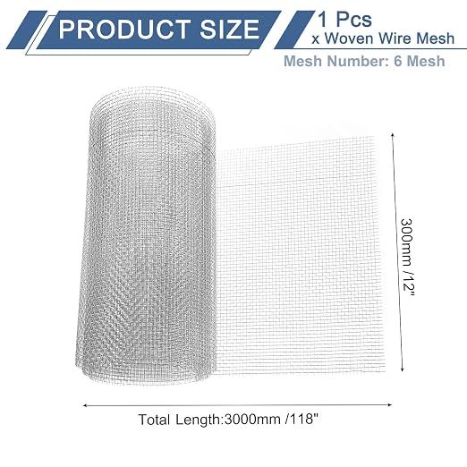 uxcell 6 Mesh 118" x 12" Woven Wire Mesh, 304 Stainless Steel Air Vent Filter - Image 2