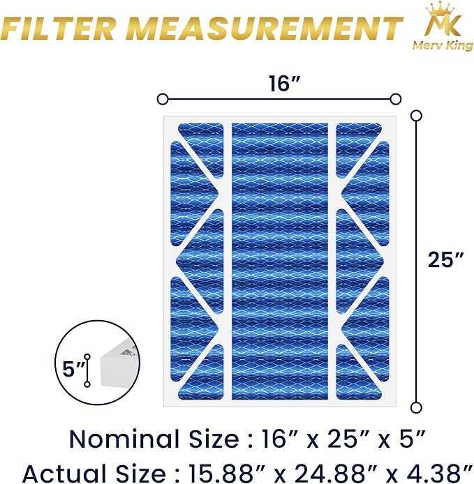 MervKing 16x25x5 Air Filter Actual Size: 15.88" x 24.88" x 4.38" MERV 11 MPR - Image 2