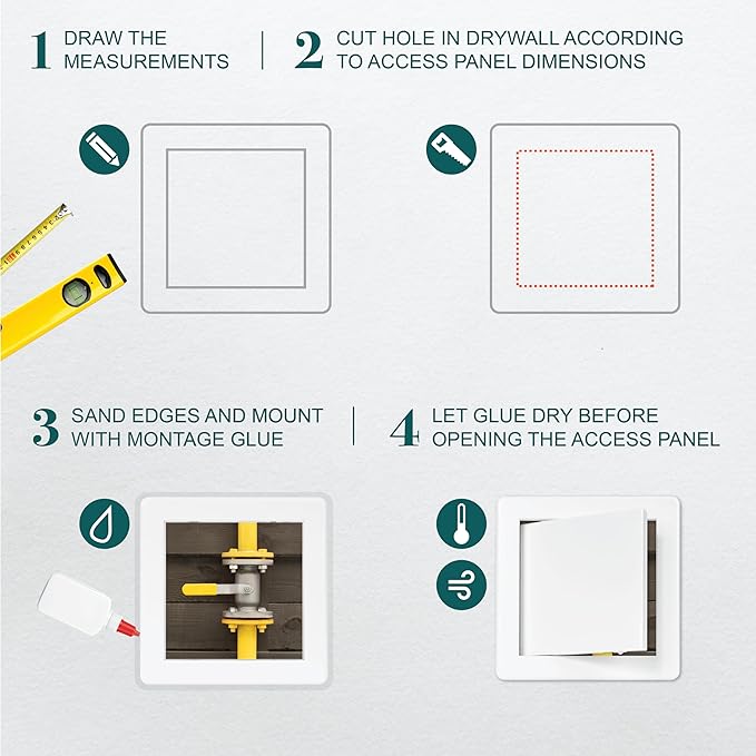 6" x 6" White Plastic Access Panel. Service Shaft Door Panel. Plumbing, Electricity, Heating, Alarm Wall Access Panel for Drywall. Bathroom Services Access Hole Cover. (6" x 6")