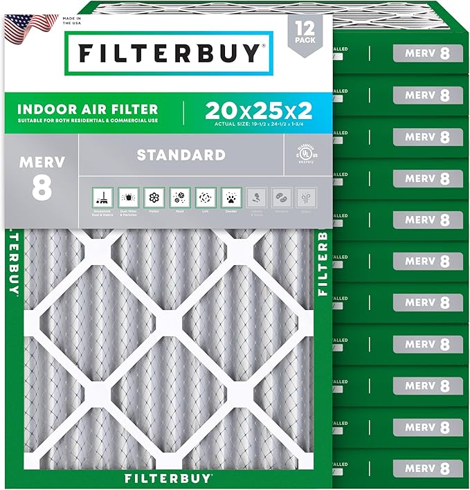 Filterbuy 20x25x2 Air Filter MERV 8 Essential Dust & Allergy Defense, by Filterbuy