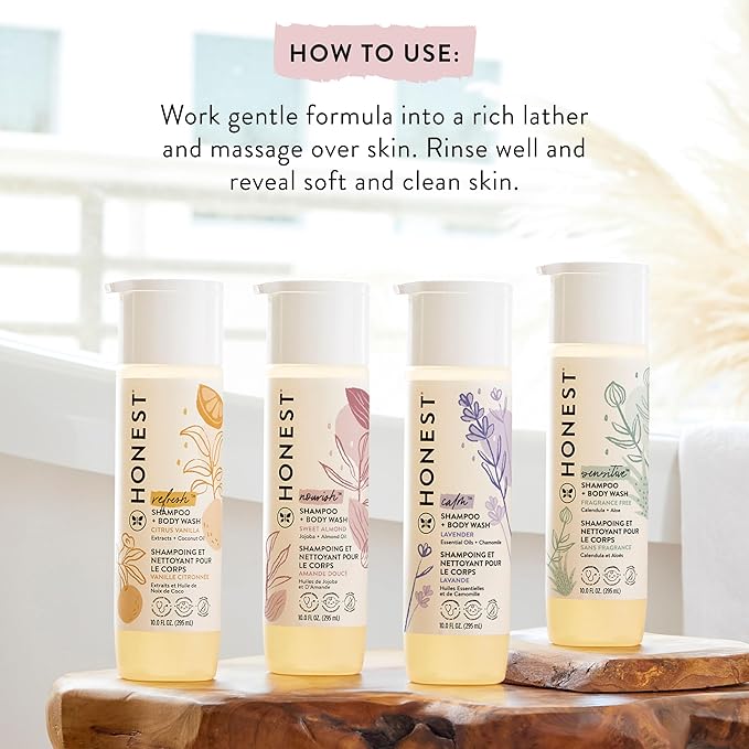 The Honest Company 2-in-1 Cleansing Shampoo Body Wash Gentle for Baby Naturally Derived Tear-free Hypoallergenic Lavender Calm 18 fl oz