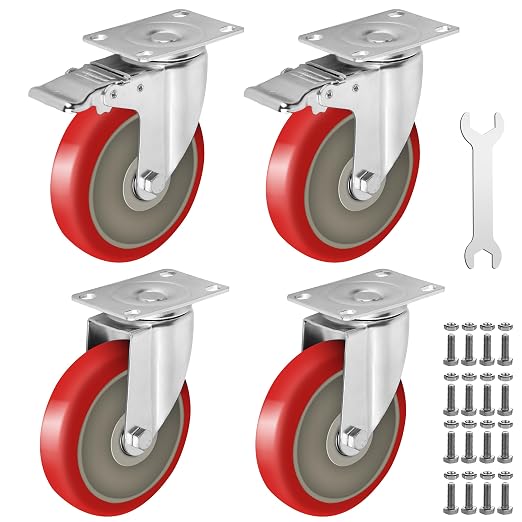 5 Inch Heavy Duty Casters Set of 4, Lockable Plate Caster Wheels - Image 8