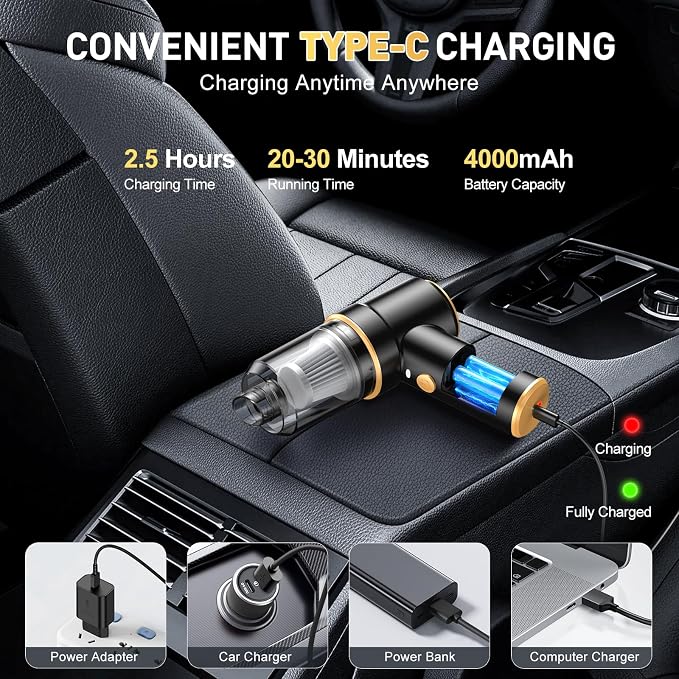 KMM Handheld Car Vacuum Cleaner, 9000PA Vacuum Cleaner & Air Duster, 120W High - Image 4