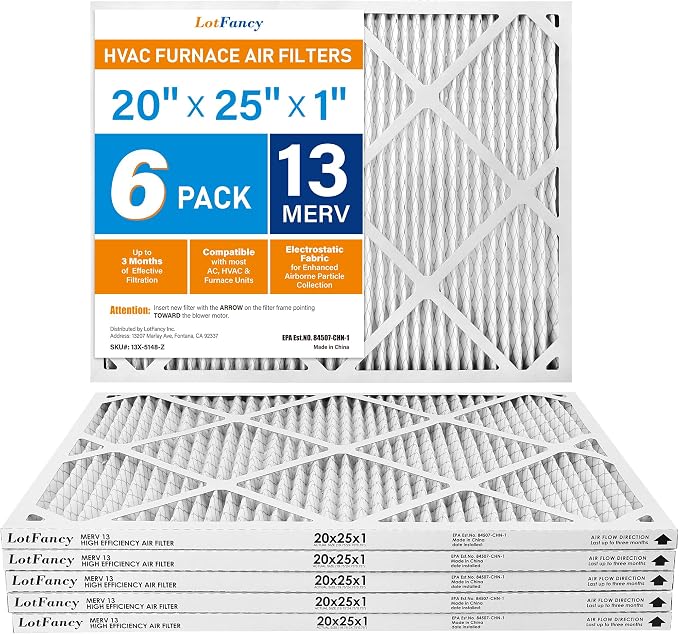 LotFancy 20x25x1 Air Filter MERV 13 6-Pack, Electrostatic Pleated HVAC Furnace - Image 9
