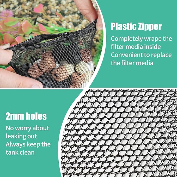 AQUANEAT 10pcs Aquarium Filter Media Bags, Fish Tank Coarse Mesh Bags - Image 3