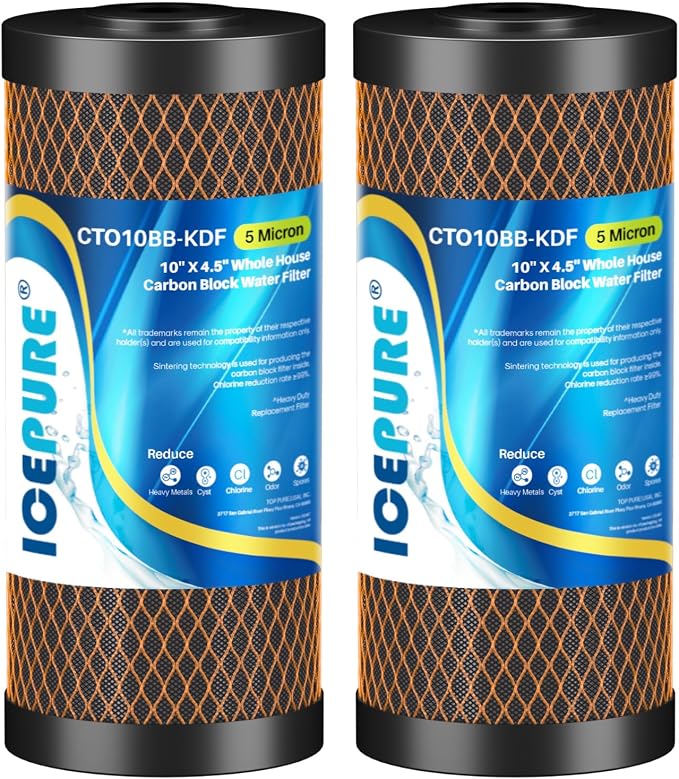ICEPURE 5 Micron 4.5" x 10" CTO10BB-KDF Whole House Water Filter Coconut Shell by ICEPURE