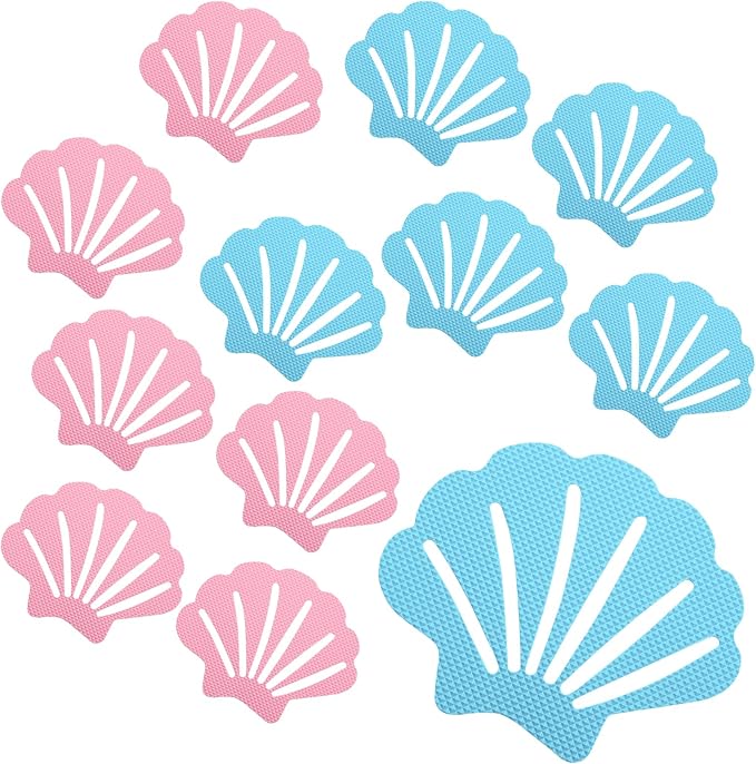 12 Pcs Bathtub Stickers Non Slip, Shell Shaped Tubs Safety Shower Treads, Adhesive Sticker for Bathroom Bathtub, Shower Floor,Blue (Blue and Pink)