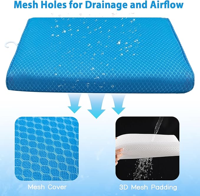 Shower Seat Cushion for Shower Chairs, Transfer Benches in Bathtub, Cushion for Sauna, 3D Mesh Pad with Hook, Slip-Resistant, Design for Elderly, Senior, Handicap & Disabled
