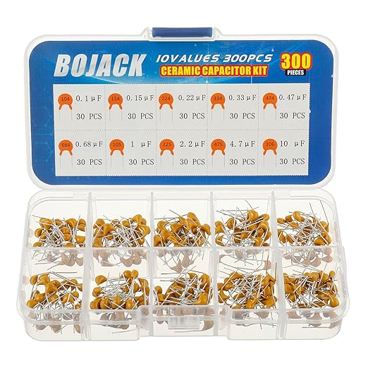 BOJACK 10 Values 300 Pcs Ceramic Capacitor 0.1 0.15 0.22 0.33 0.47 0.68 1 2.2 by BOJACK