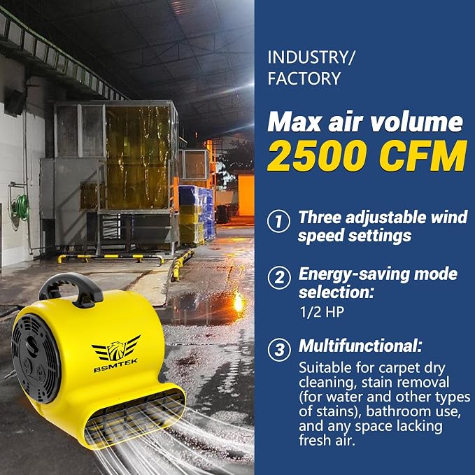 Air Mover Blower Fan, Industrial 1/2HP 2500CFM Monster Floor Blower Carpet - Image 4