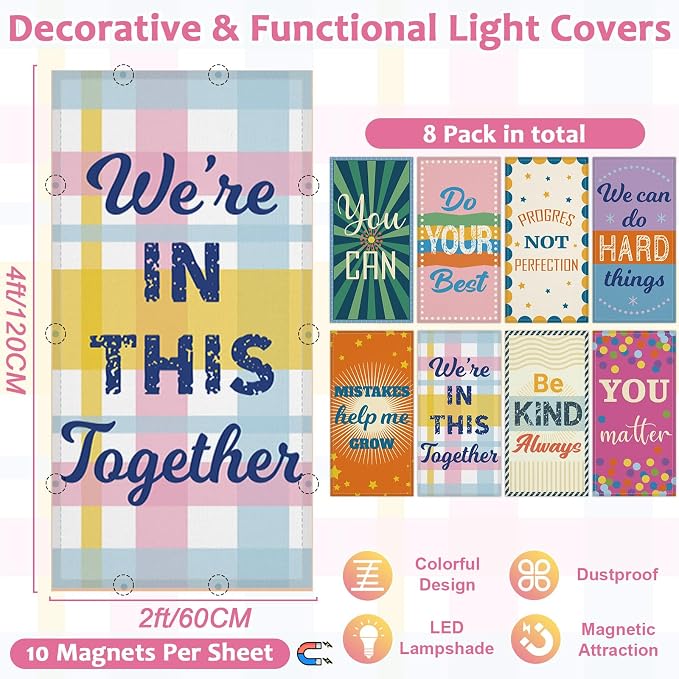 QOUBAI 8 Pcs Fluorescent Light Covers, 4 x 2 Ft Magnetic Light Filters - Image 2
