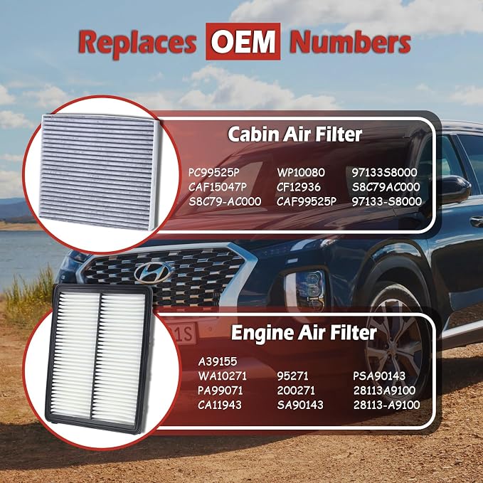 28113-A9100 Engine Air Filter and 97133-S8000 Cabin Air Filter kit Compatible - Image 3