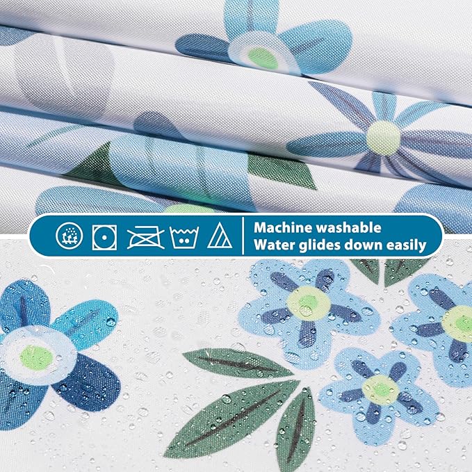 Lagute SnapHook Hook Free Fabric Floral Shower Curtain for Modern Bathroom with Snap-in Liner & See Through Top Window, Machine Washable | Hotel Grade, 71Wx74L, Green Daisy
