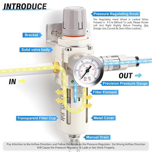 TAILONZ PNEUMATIC 1/2 Inch NPT White Air Filter Pressure Regulator Combo - Image 4