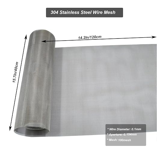 304 Stainless Steel Mesh 100Mesh, 15.7"x47.2" Metal Mesh Screen, Woven Fine - Image 2