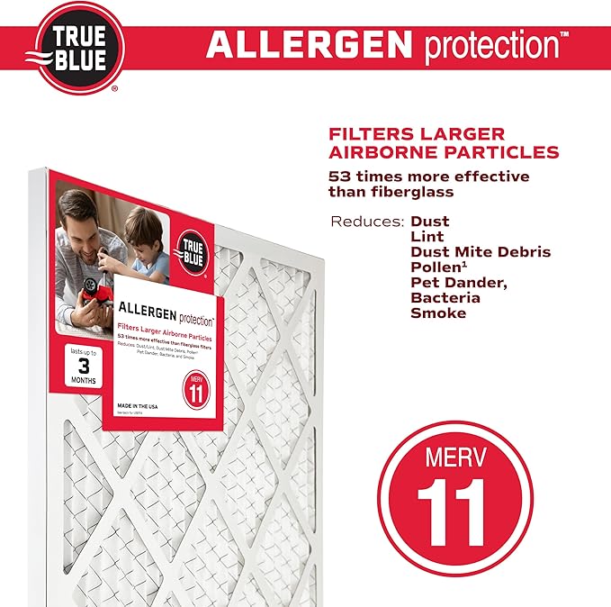 True Blue 12x20x1 MERV 11 Allergen Air Filter | Electrostatic Pleated HVAC - Image 4
