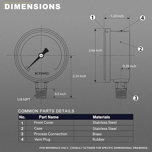 2-1/2" Dial Size, 0-100 Psi Lead-Free Pressure Gauge, Glycerin Liquid Filled - Image 5