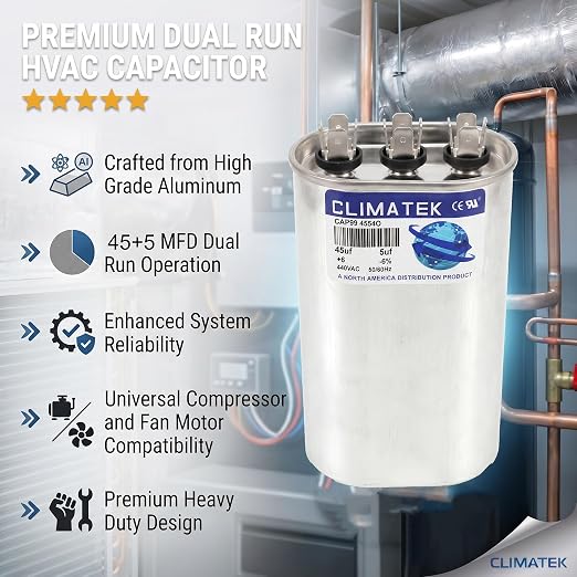 ClimaTek 45 + 5 MFD 370/440 Volt Dual Run Capacitor CAP99-4554O | 45/5 VAC | - Image 5