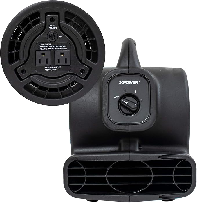 XPOWER P-80A Mini Mighty 138 W 600 CFM Centrifugal Air Mover, Carpet Dryer - Image 2