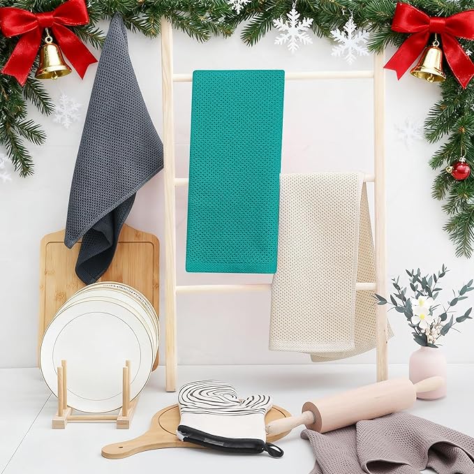 Homaxy 100% Cotton Waffle Weave Kitchen Dish Towels, Ultra Soft Absorbent Quick Drying Cleaning Towel, 13 x 28 Inches, 8-Pack, Teal