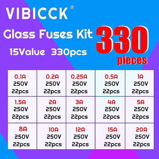 330Pcs 15Values Fast-Blow Glass Fuse Assortment Kit, 250V 0.1A/ 0.25A/ 0.2A/ - Image 4