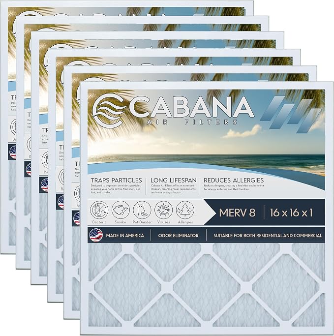 Cabana Filters 6-Pack 16x16x1 MERV 8 AC Furnace Air Filter by CabanaAirFilters