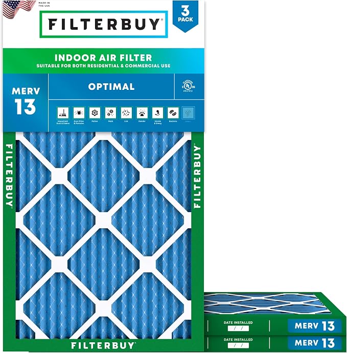 Filterbuy 10x20x1 Air Filter MERV 13 Optimal Smoke & Allergy Defense, by Filterbuy