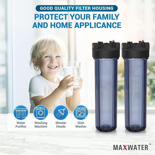 Max Water Whole House 20" x4.5" Purple Clear WH Water Filter Housing 1 inch - Image 7