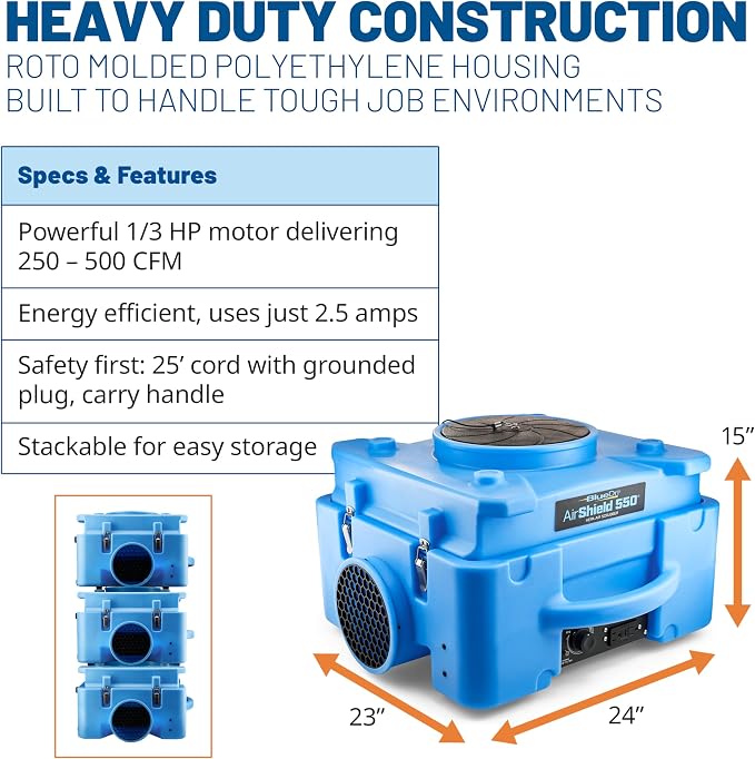 BlueDri Air Shield 550 HEPA Air Scrubber, Water Damage Restoration Equipment - Image 6