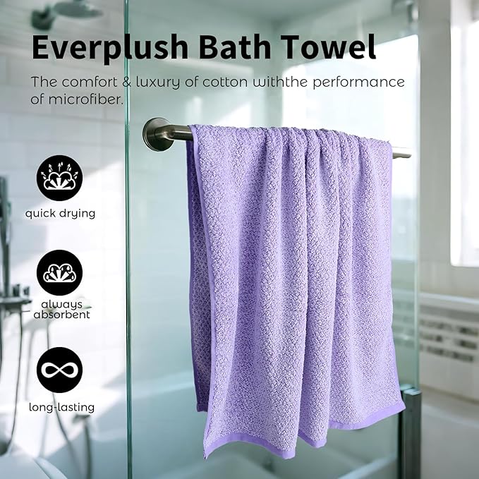 Everplush Diamond Collection Oversized Bath Towel – 1 Pieces, Super Soft & Highly Absorbent, Quick-Drying, Extra Large & Thick. Perfect for Bathroom, Pool, Swimming Use (Lavender, 30" x 56" 1PK)