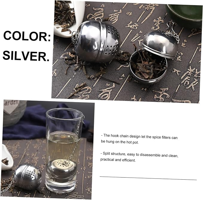 STOBAZA 5pcs Stainless Steel Tea Strainer Seasoning Ball Box Hanging Chain Easy - Image 3