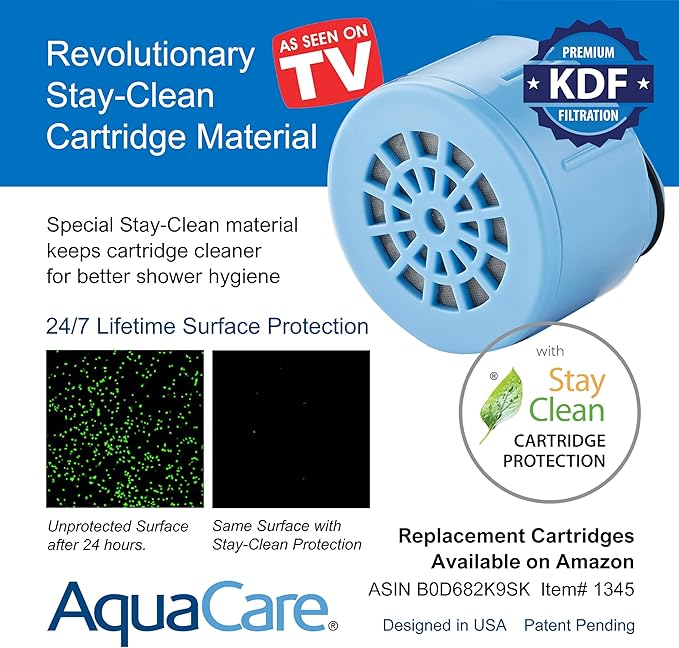 AquaCare Skin & Hair American KDF Replacement Cartridge for World's Most Advanced Shower Filters with ON/OFF Water Filtration Modes, Instant Cartridge Reload & Built-in Hand Shower or Combo Mounts