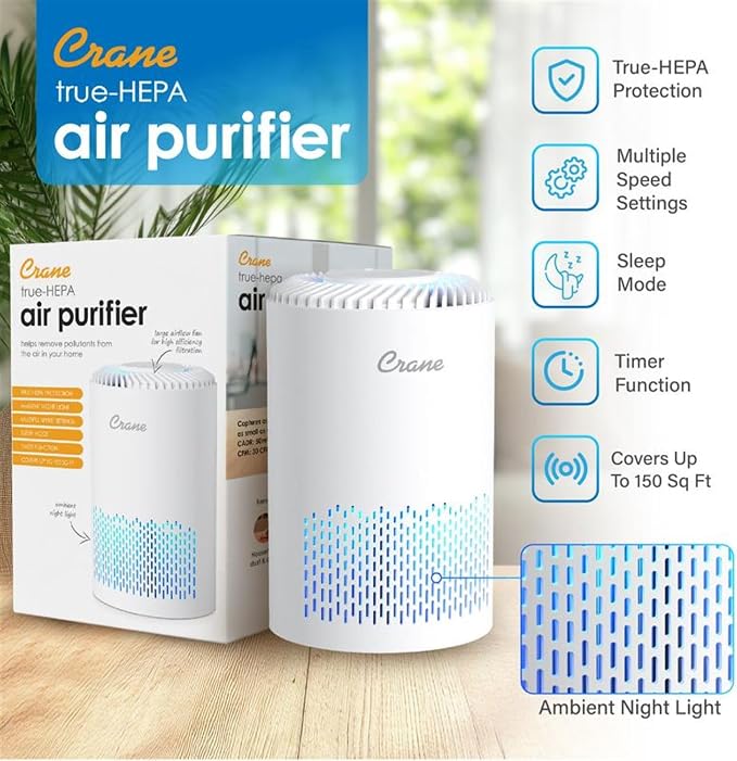 Crane True HEPA Air Purifier for Home, and Dorm Room, Bedroom Essentials - Image 6