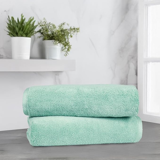 Amazon Basics 100% Cotton Quick-Dry Lightweight Moisture Absorbing Bath Towel, 2 Count, Seafoam Green, 54" x 30" (Pack of 12)