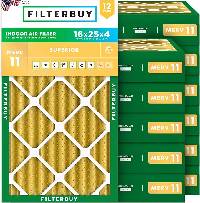 Filterbuy 16x25x4 Air Filter MERV 11 Superior Pet & Allergy Defense, by Filterbuy