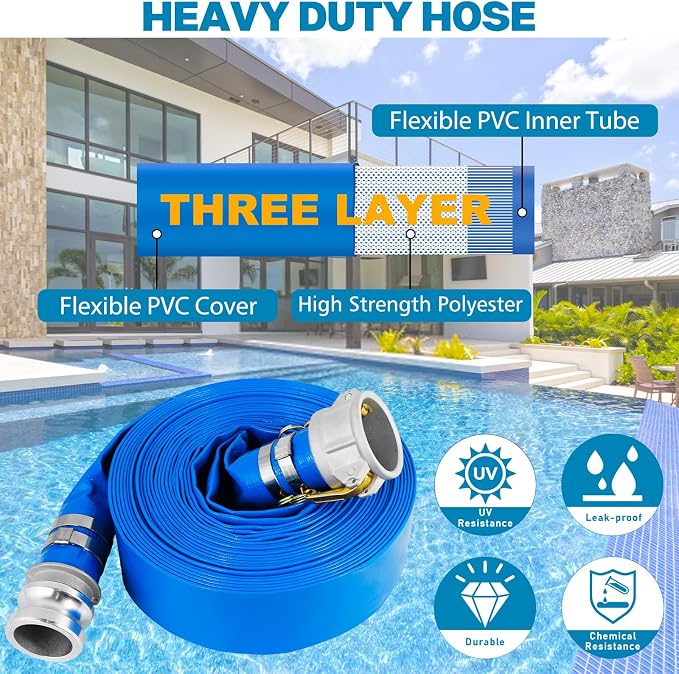 2'' x 50 Ft Discharge Hose, Heavy Duty PVC Lay Flat Water Backwash Hose - Image 3